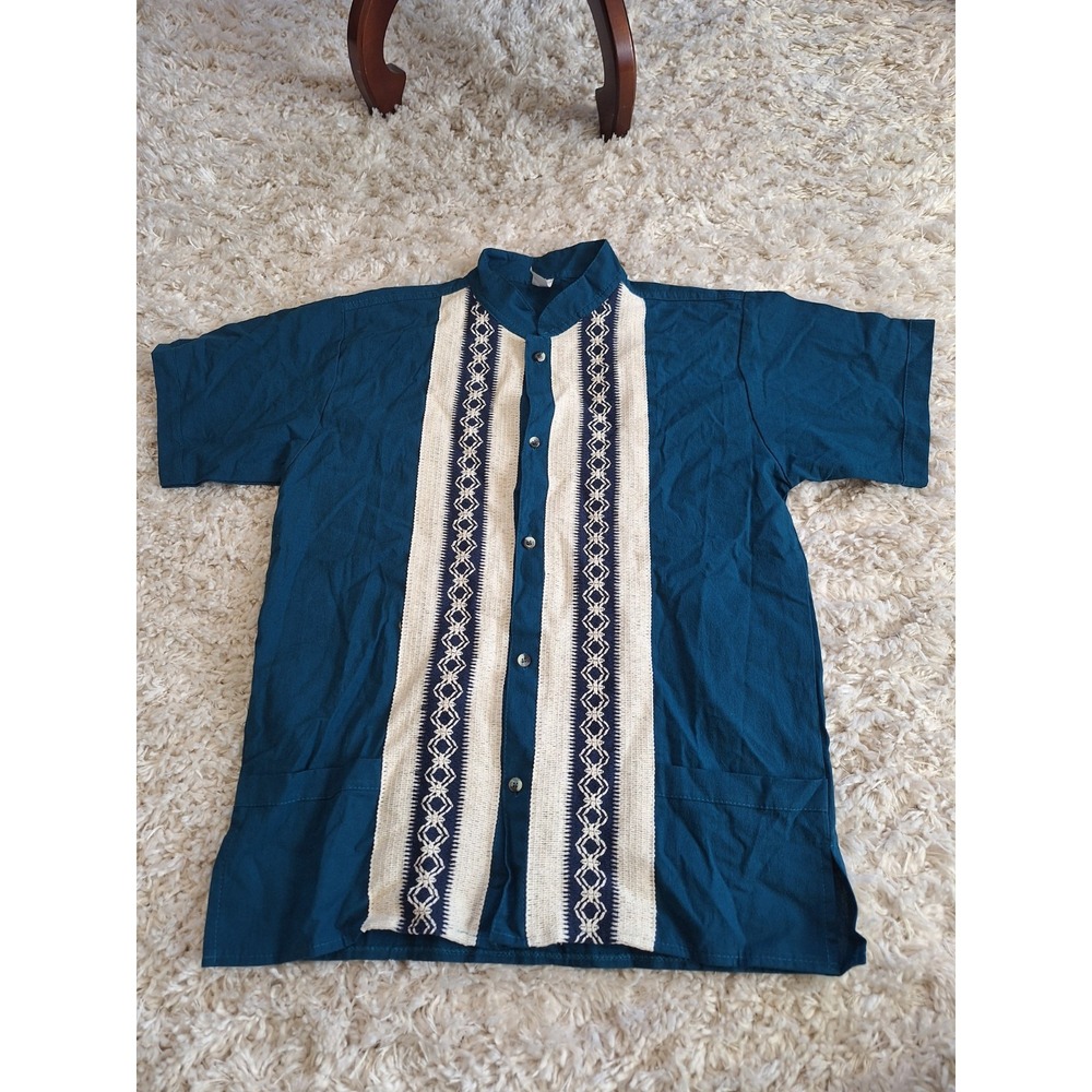 Blue Mexican Guayabera 100% Cotton Size CH / US Med Made In Mexico